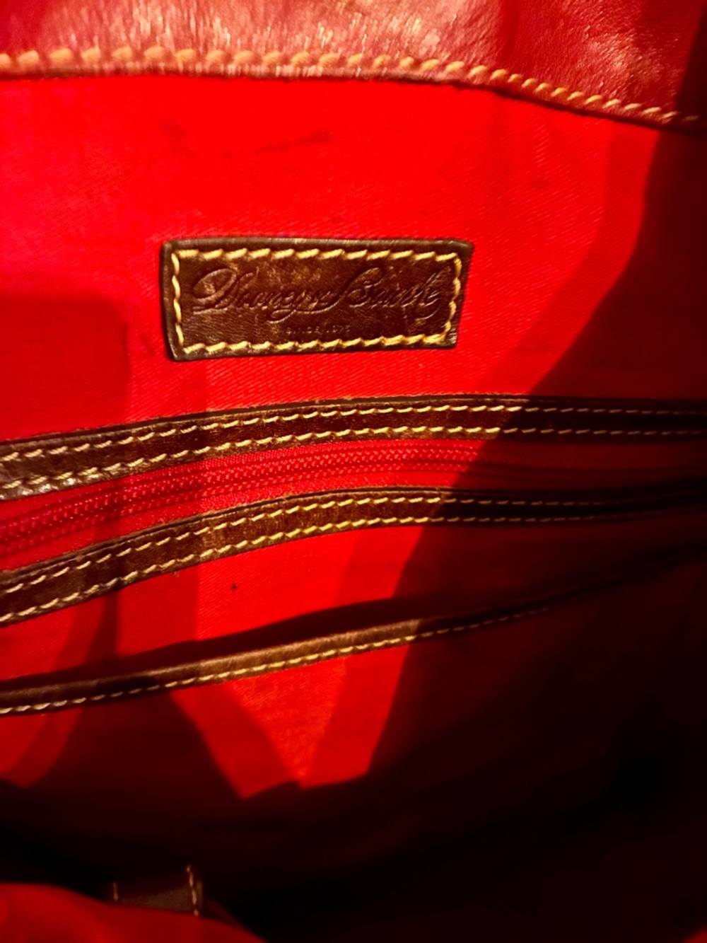 Dooney & Bourke large Hobo Brown leather strap and soft pebbled dark red body - Picture 7 of 8